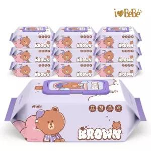 아이러브베베 레이온100% 75g 드림프렌즈 브라운 77매 10팩 캡형 아기물티슈