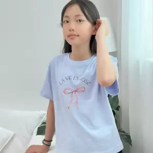 연우몰 여아 오버핏 장미빛 리본 반팔 티셔츠