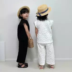 상상유아동 여아용 올록볼록 귀여운 레이스 민소매 상하의 세트