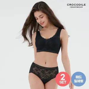 [하프클럽/크로커다일 이너웨어]브라 프리컷 퓨징 레이스 브라 팬티 2종택1