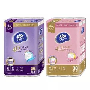 [빈다] 4D Deluxe 엠보싱 롤화장지 4겹, 23m, 30롤 + 퍼스트로즈 30롤, 2팩
