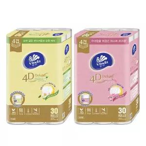 [빈다] 4D Deluxe 엠보싱 롤화장지 4겹, 23m, 보타니컬 30롤 + 퍼스트로즈 30롤, 2팩