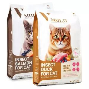 V멀티 인섹트 고양이 사료 오리 + 연어 1.2kg 각1봉씩. 총합 2봉