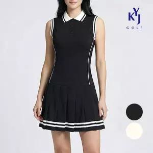 [김영주골프] 여름 플리츠 카라넥 스판 배색 여성 민소매 골프 원피스 DQMLOP25