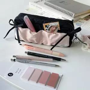 핑크 블랙 리본 미니 패브릭 파우치 발레코어 필통
