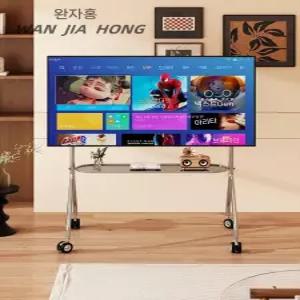 스텐 이동식 스탠드 TV 티비 단층블랙철제프레임월넛블랙휠 거실 선반 거치대