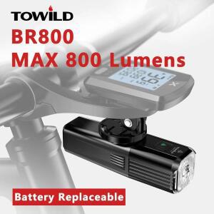 TOWILD BR800 자전거 라이트C 타입 186502000mAh 배터리교체 가능한 LED MTB 전면 램프알루미늄 손전등액세