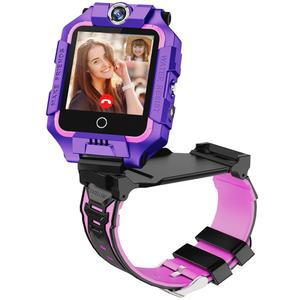 4G 스마트워치 IP67 방수 카메라 SOS GPS 트래커 영상 통화 WiFi 터치스크린 손목시계 3~14세 남자아이 선물 (360 듀얼 퍼플)