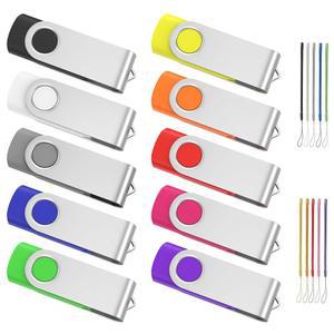 ABLAGE 4GB 플래시 드라이브 10팩 USB 2.0 메모리 스틱랜야드 회전 엄지 포함 데이터 저장을 위한 대용량 펜드라이브 U 디스크믹스컬러