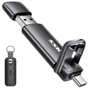 SSK 2TB SSD USB C 플래시 드라이브 최대 1000MB/s 빠른 외장 SSD 듀얼 드라이브 타입-C + USB-A 3.2세대 솔리드 스테이트 엄지 드라이브 15 / PS4 / Android Phone /Tablet /Windows /Mac SD301 Pro용 메모리 스틱