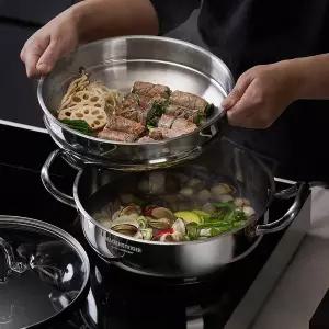 [바겐슈타이거] 스텐 2단 스팀팟 28cm 찜기 양수냄비 전골 찜냄비