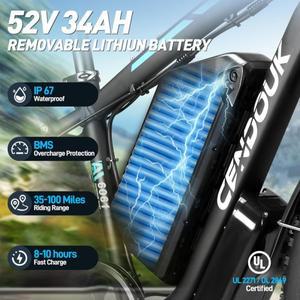 포라식 성인용 6000W 전기 자전거 47MPH 고속 2팩 52V 34AH 인증 배터리 출퇴근용