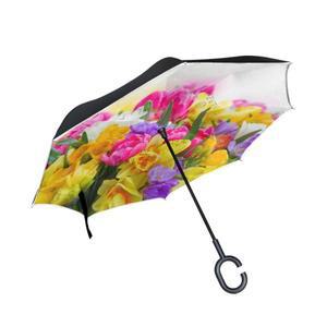 다채로운 꽃 인쇄 역방향 우산 더블 레이어 반전 셀프 스탠드 비/태양 여성/남성 고품질 dropshipping