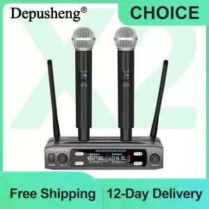 Depusheng X2 무선 마이크 핸드헬드 듀얼 채널 UHF 고정형 다이나믹 마이크 카라오케 웨딩 파티 밴드 쇼 교