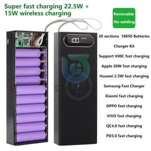 20x18650 분리 가능 전원 은행 케이스 22.5W PD QC3.0 고속 무선 충전 DIY 쉘 LED 조명 배터리 저장 상자