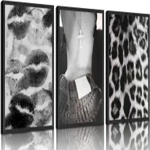 3Pcs 패션 키스 립 포스터 월 아트 치타 장식 프린트 아트워크 흑백 레오파드 데코 트렌디 걸 캔버스