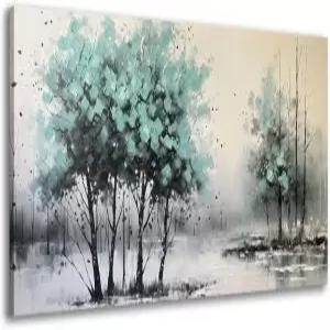 BYXART 추상 블루 트리 월 아트 인디고 그림 숲 캔버스 자연 홈 데코 풍경 프린트 아트워크 욕실 거실 침실