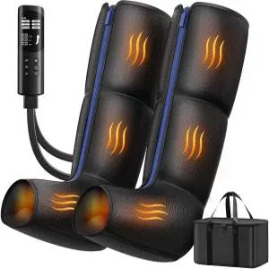 열 발 종아리 공기 압축 마사지기 6가지 모드 및 9가지 강도 3단계 난방 LED 디스플레이 타이머 지퍼