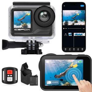 아이스폭스 i7 액션 카메라 4K 60FPS 30MP 2X 2150mAh 배터리 5X 줌 수중 EIS 스냅프로 앱으로 구동 비디오 및 사진 편집 지원 방수 WiFi 리모컨