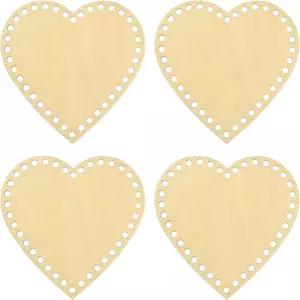 파티킬 6인치 x 크로셰 바구니 바닥 4Pcs 하트 모양 빈 뜨개질 나무 받침대 DIY 공예 직조 제작 용품 홈