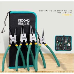 호환 4Pcs Circlip 펜치 세트 보관 가방 7 ''긴 코 플라이어 Staight Bent Plier 내부 외부 고정 스냅 링 리무버 도구