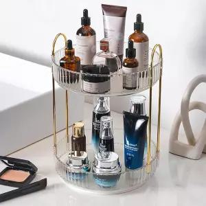 주푸도 회전 메이크업 정리함 카운터탑 2 티어 레 수잔 트레이 욕실 배니티를 위한 투명 스킨케어 향수