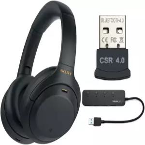 소니 WH1000XM4 무선 노이즈 캔슬링 오버이어 헤드폰 블랙 녹스 기어 4포트 USB 3.0 허브 및 블루투스 동글