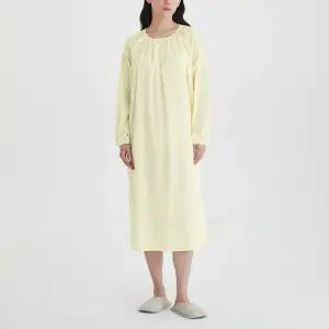 JAJU 여 퓨어 코튼 긴팔 파자마 원피스 YELLOW / NAVY 1227470