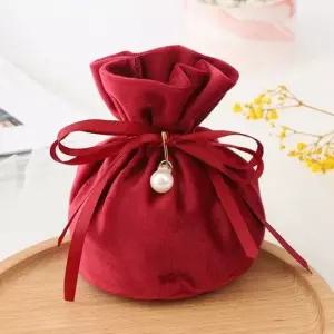 진주 장식 복주머니 빨강 15X14cm 전통 행운 주머니 벨벳주머니 복주머니 벨벳파우치