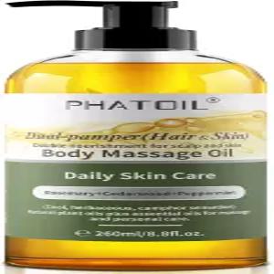 PHATOIL 로즈마리 바디 오일 듀얼 팸퍼 헤어 스킨 마사지 260ml 8.8 fl.oz 천연 식물성 에센셜 혼합물 여성