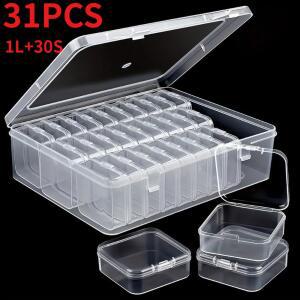 호환 31PCS[1Large 30Small]투명 테이프 커버 보관 상자, 네일 쥬얼리 퍼즐 카드 보관 상자, 다기능 카드 보관 상자