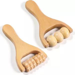 Tweruna 2 PCS 나무 마사지 롤러 구슬 도구 다리 허벅지 팔 근육 조직 를 위한 수동 발