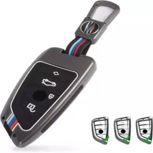 Xotic 기술 3색 스트라이프 건메탈 그레이 키포브 커버 쉘 케이스 키체인 포함 BMW X3 X5 3 4 5 6 7 GT
