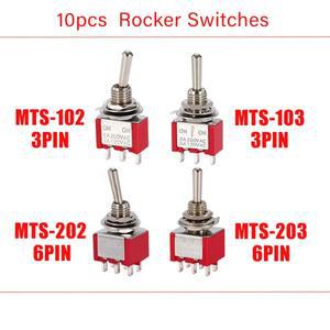 10개 ON-OFF-ON  ON-ON 6mm 토글 스위치 빨간색 3Pin MTS-102 103202 203 로커 2A250V 5A120V