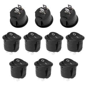 10Pcs 스냅인 라운드 로커 스위치 SPST 미니 소형 토글 2 핀 검정색 버튼 전원 켜기 끄기 AC 10A125V 6A250
