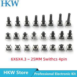 20pcs 6x6 미니 소형 푸시 버튼 스위치 DIP 택트 6X6X4.3 6x6x4.356789101112131415161718mm 전원 4Pin