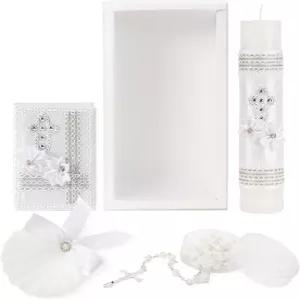 소년 소녀를 위한 5 PCS 세례 양초 세트 첫 성찬 선물을 흰색 키트 수건 조개껍질 장미 벨라 파라 바우티조