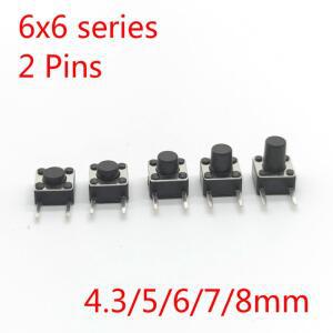50PCS 6x6mm 측면 2 핀 푸시 버튼 스위치 미니 소형 패널 PCB 순간 촉각 택트 DIP 2pin 6x6x4.35678 MM 6x6