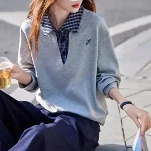여친 오피스룩 캐주얼 새 봄가을 상의 아이템 넥 체크 트렌디 맨투맨 칼라 티 HT3