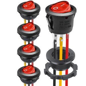 5개 원형 로커 스위치 12V 220V 빨간색 LED 조명 토글 온오프 SPST 3핀 배선 포함 해양 보트 RV 트럭용