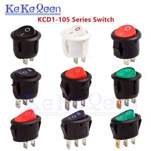 10 개세트 KCD1-105 10A125V 6A250V AC SPDT 15mm20mm 2Pin3Pin ON-OFFON-OFF-ON 라운드 로커 스위치 스냅