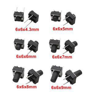 20Pcs 중간 2 핀 미니 소형 촉각 택트 스위치 6x6x4.35678910mm 순간 푸시 버튼