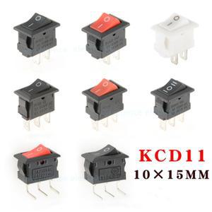 510PCS KCD11 로커 스위치 10x15mm 미니 소형 푸시 버튼 ON-OFF  2핀 3핀 3A 250VAC 6A