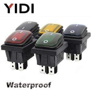 16A 250VAC KCD4-201 방수 로커 스위치 12V 220V 빨간색 녹색 파란색 노란색 빛 조명 DPST 4 핀 on off