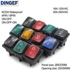 1PC 방수 래칭 로커 토글 스위치 4PIN 23 250VAC 16A 20A LED 조명 KCD4