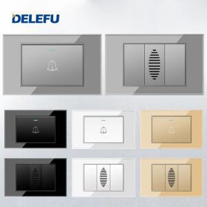 DELEFU 강화 유리 패널 브라질 표준 스위치 소켓 초인종 딩동 그레이 블랙 화이트 고 118x72mm 10A 20A