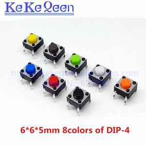 100Pcs 6x6x5mm 스루 홀 마이크로 푸시 버튼 촉각 전자 스위치  블루 블랙 레드 오렌지 그린 옐로우 화이트