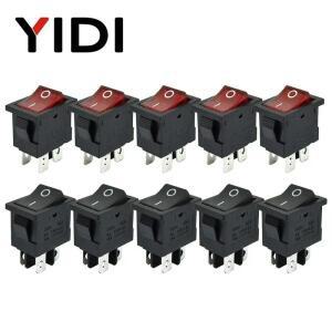 5개세트 KCD1-104 플라스틱 LED 로커 스위치 6A 250VAC 4 핀 On Off DPST 12V 220V 빨간색 램프 검정색 래