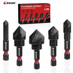 EZARC 5PCS 금속용 카운터싱크 드릴 비트 세트, 1/4인치 육각 섕크 카운터싱크 비트 82도 5 플루트, 1/4