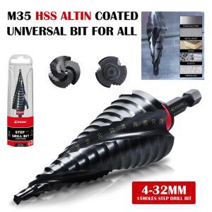 금속용 스텝 드릴 비트 1개, 4-32mm M35 스파이럴 플루트 유니비트 스텝 드릴 비트, 15단계 콘 드릴, 알티늄 코팅, 금속용